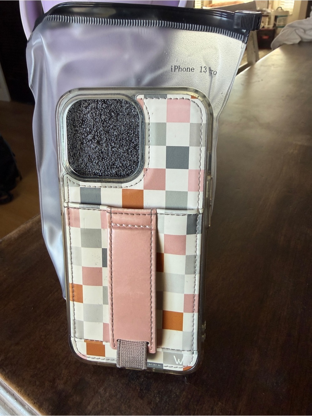 Checkered Pink Multi-Color Cardholder Case for iPhone 13 Pro